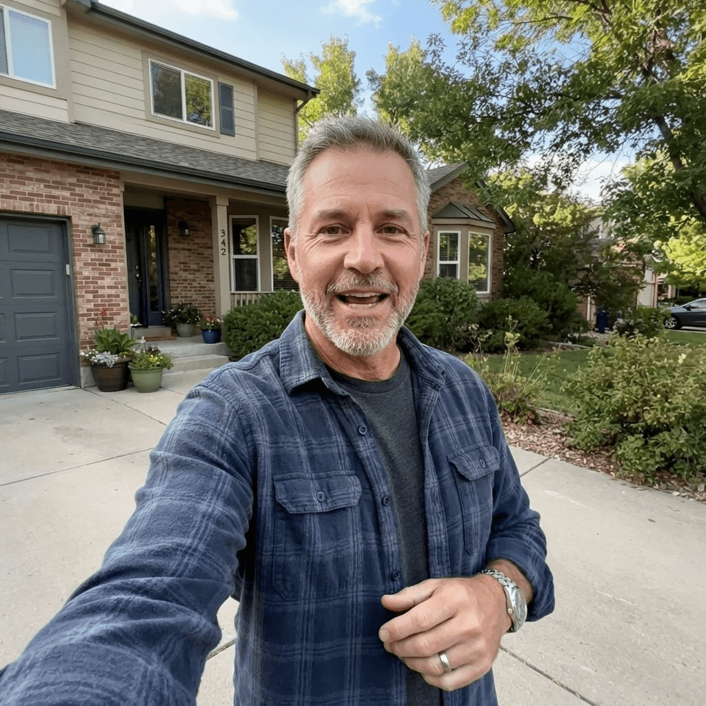 Homeowner sharing his story from his driveway