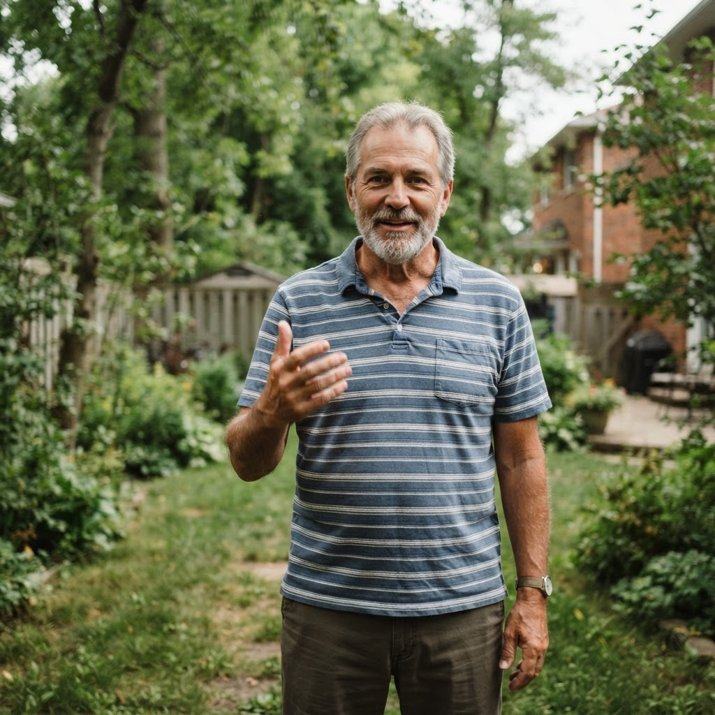 Homeowner sharing his story from his backyard